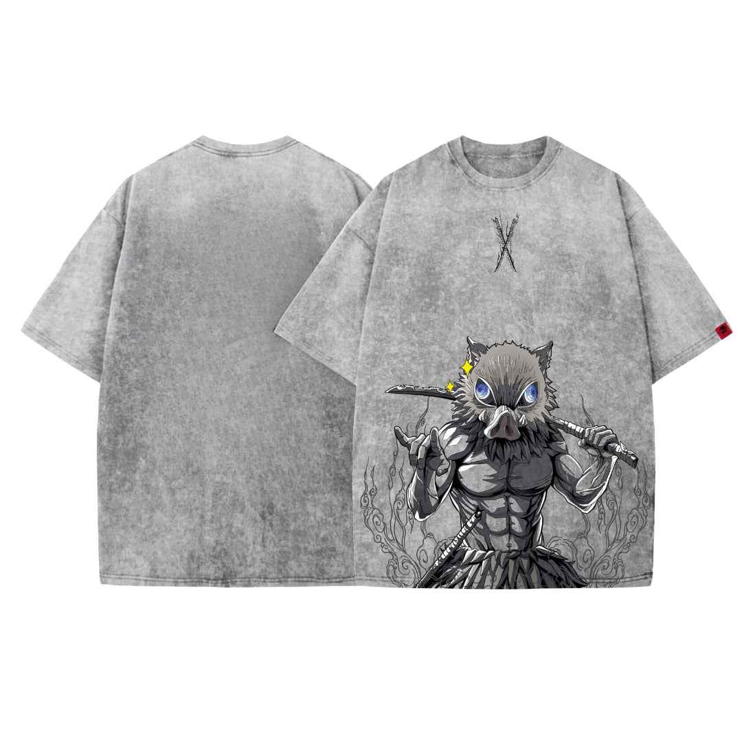 Acid Wash Inosuke V2 Oversized T-Shirt | Demon Slayer