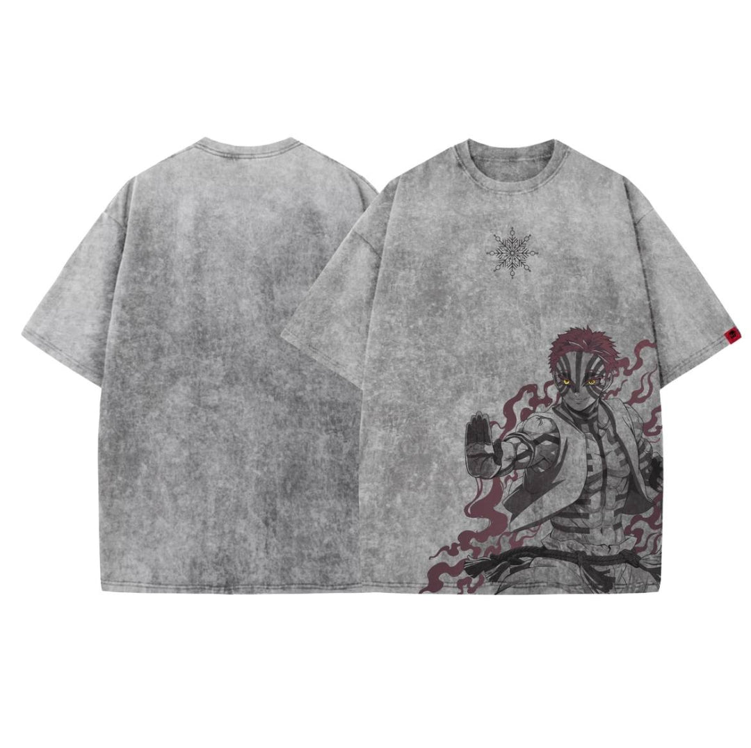 Acid Wash Akaza Oversized T-Shirt | Demon Slayer