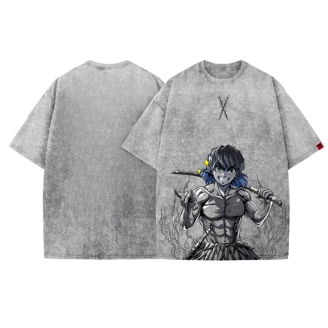Acid Wash Inosuke Oversized T-Shirt | Demon Slayer