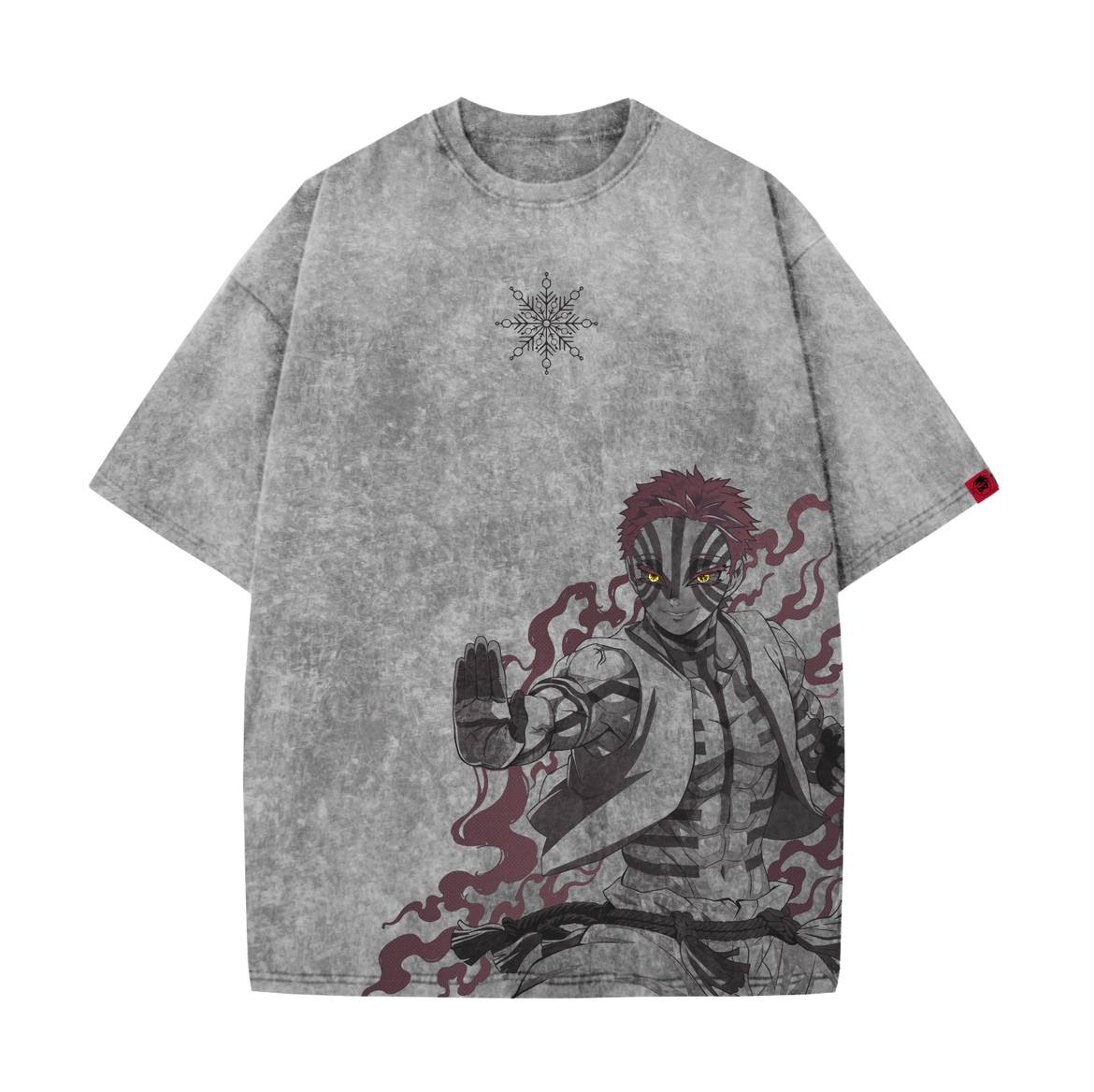 Acid Wash Akaza Oversized T-Shirt | Demon Slayer