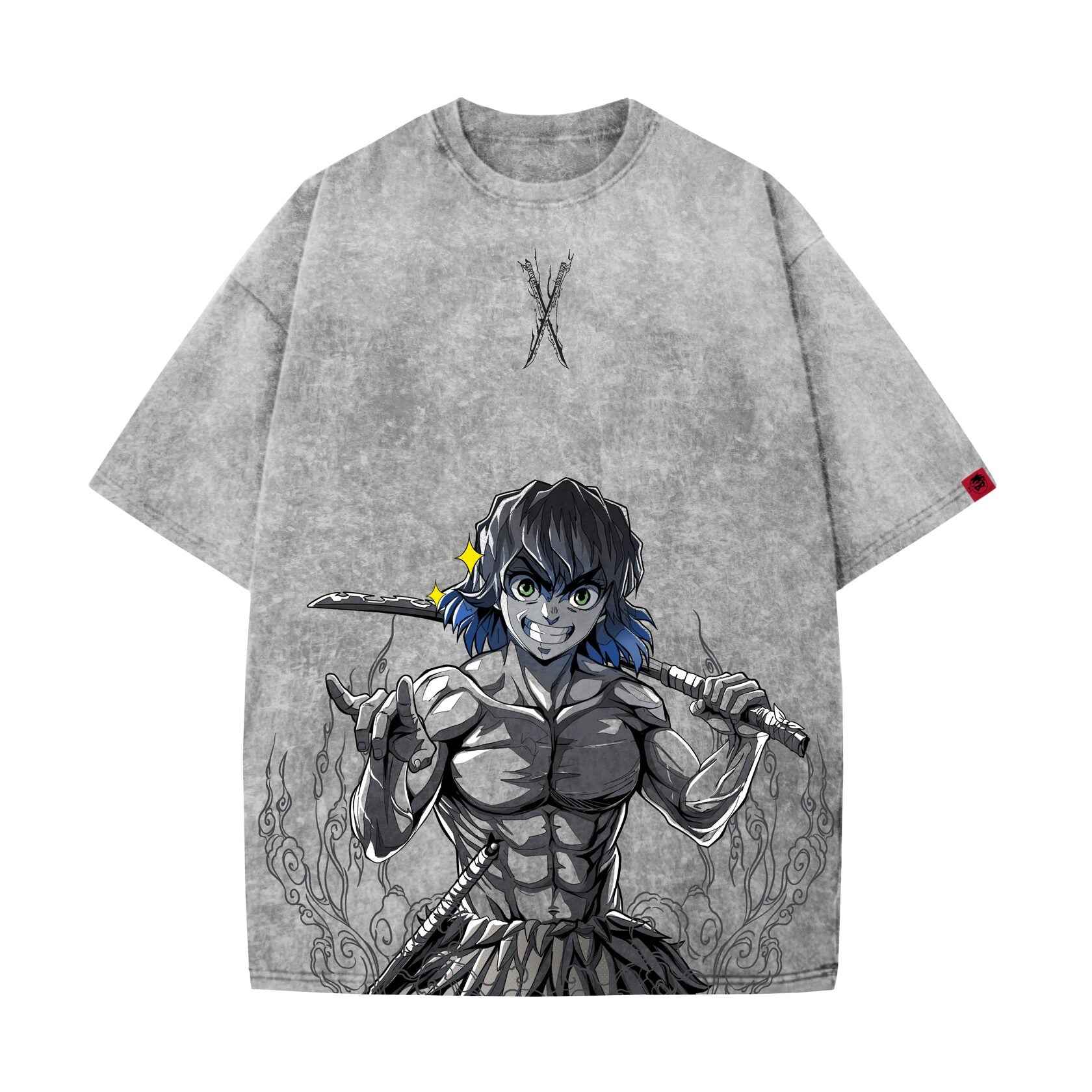 Acid Wash Inosuke Oversized T-Shirt | Demon Slayer