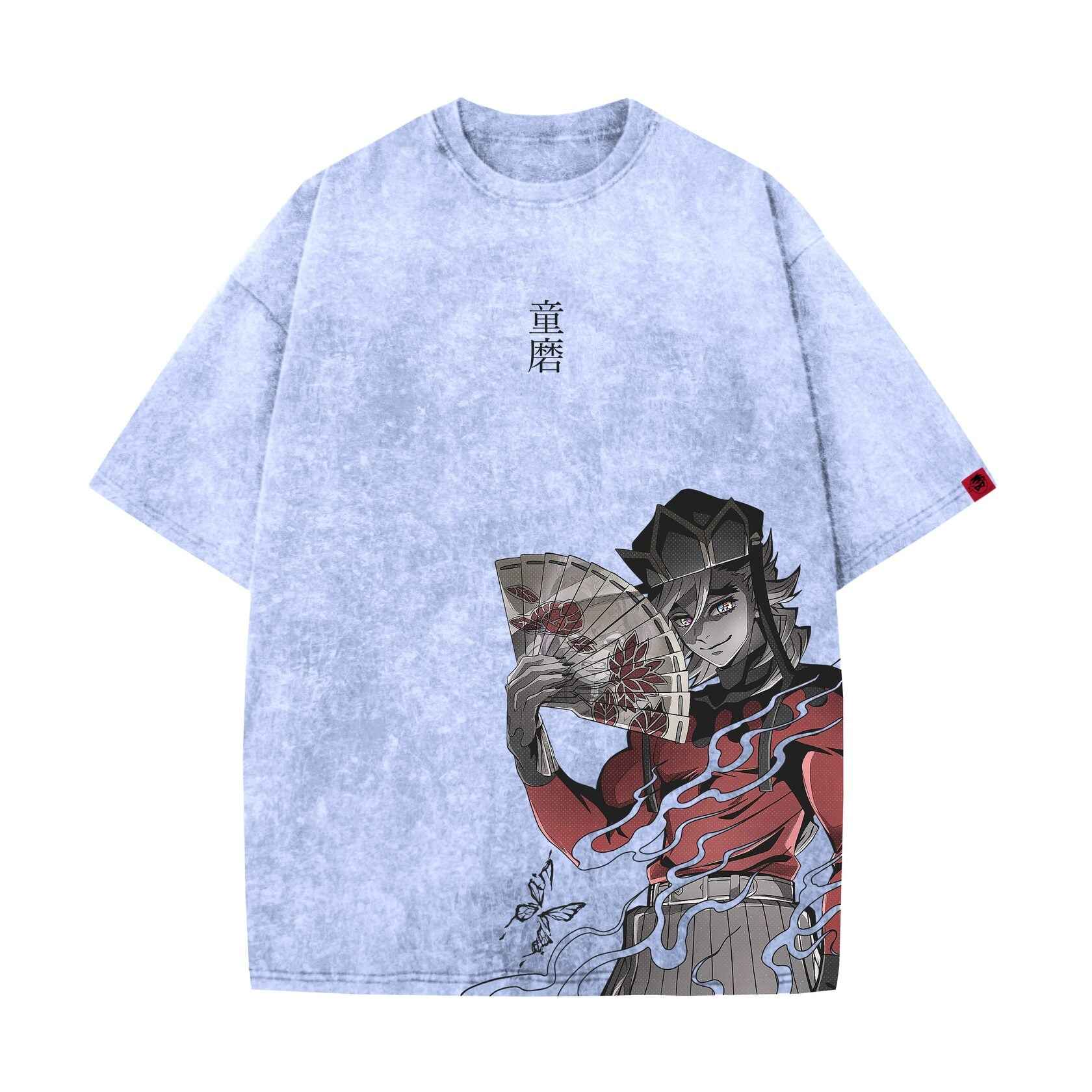 Acid Wash Doma Oversized T-Shirt | Demon Slayer - Gleame
