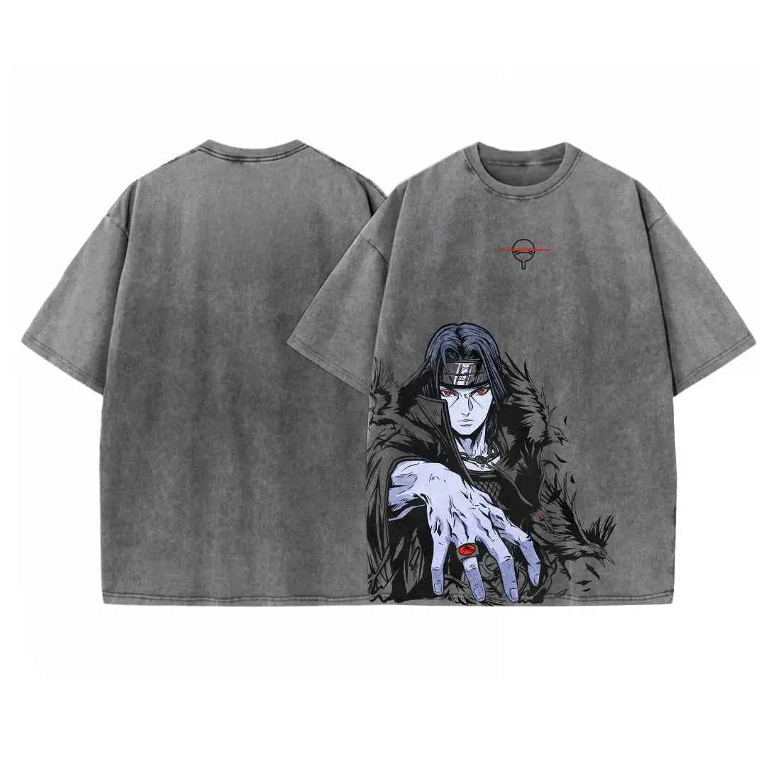 Acid Wash Itachi Uchiha Oversized T-Shirt | Naruto
