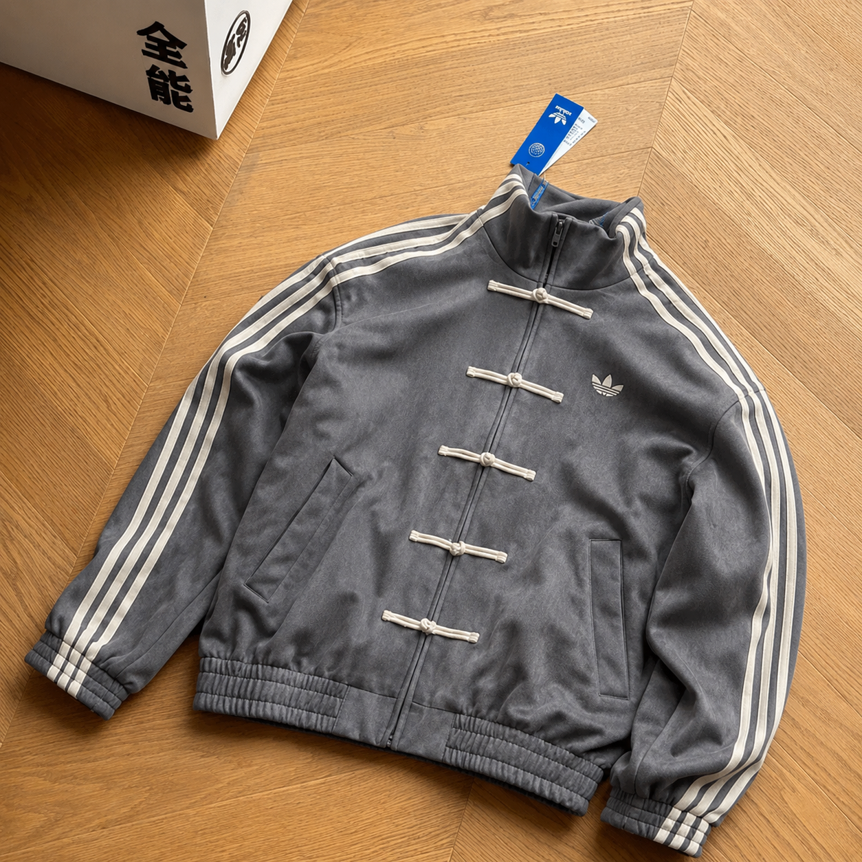 Premium Grey CNY Jacket – Chinese Knot Tang Streetwear Unisex Jacket