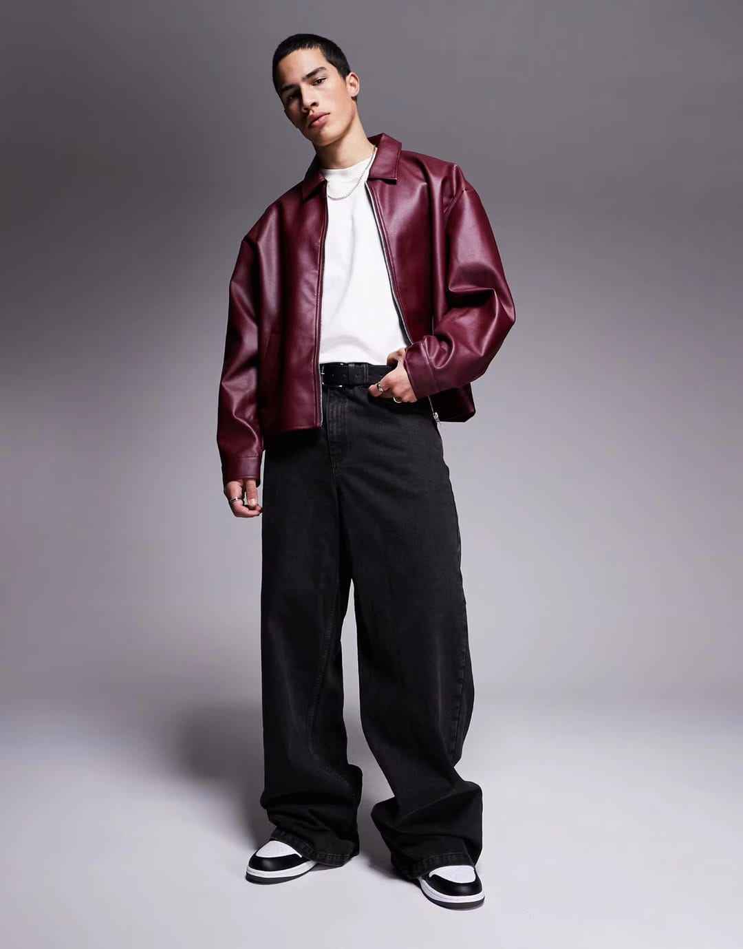Faux Leather Jacket - Burgundy