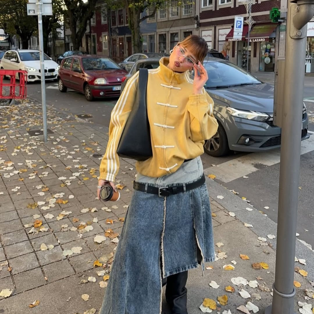 Premium Mustard Yellow CNY Jacket – Chinese Knot Tang Streetwear Unisex Jacket