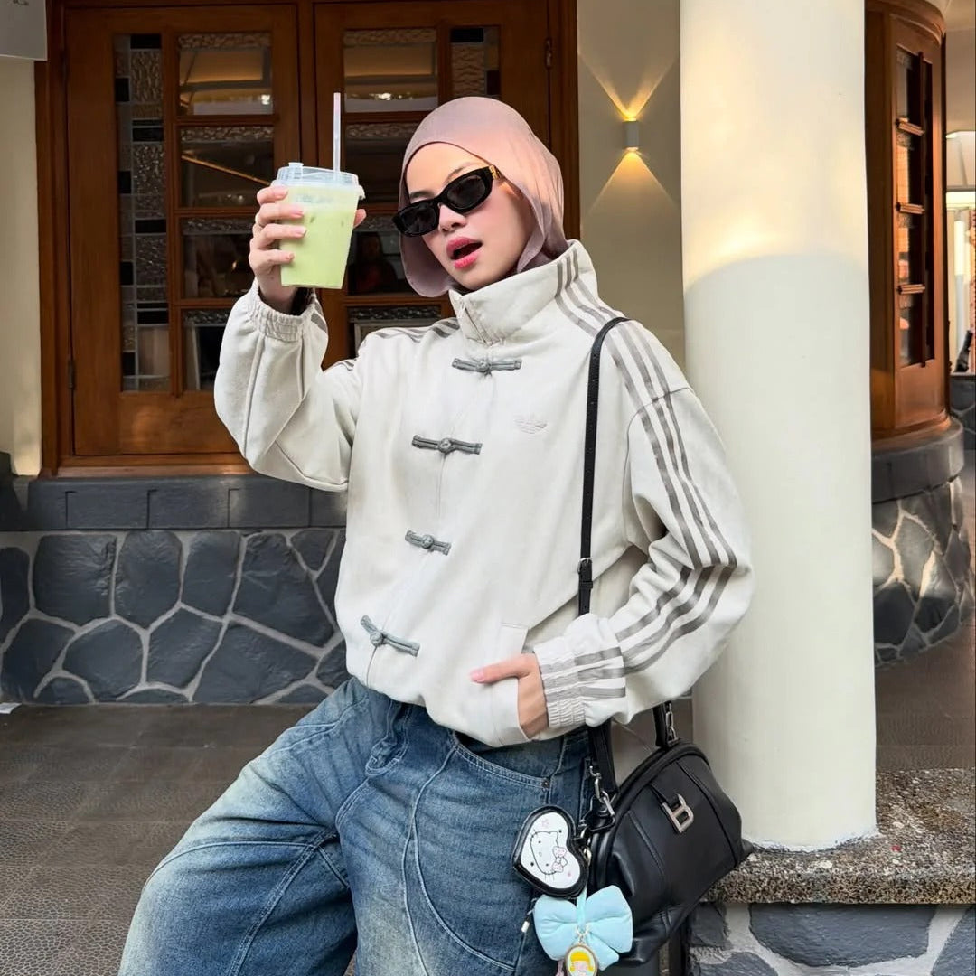 Premium White CNY Jacket – Chinese Knot Tang Streetwear Unisex Jacket