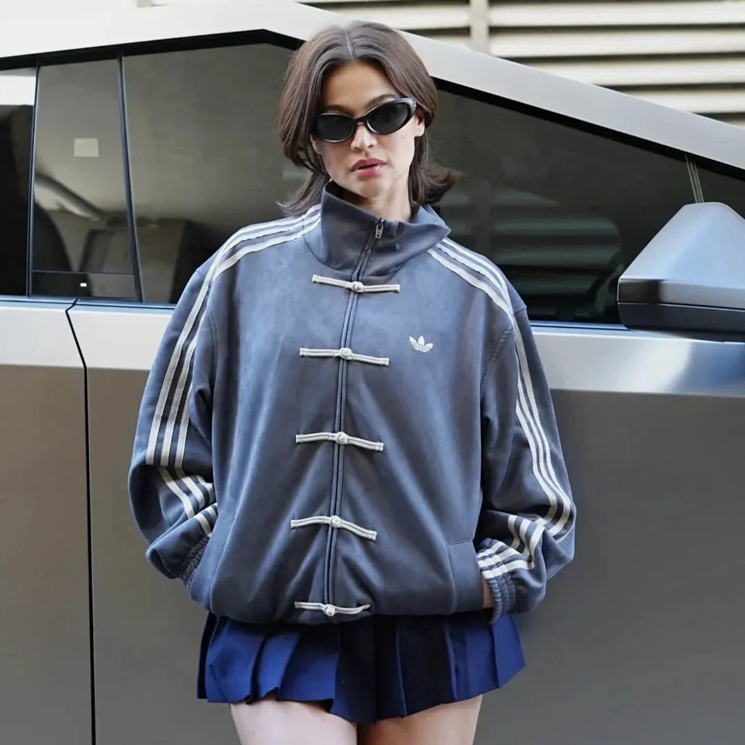 Premium Grey CNY Jacket – Chinese Knot Tang Streetwear Unisex Jacket