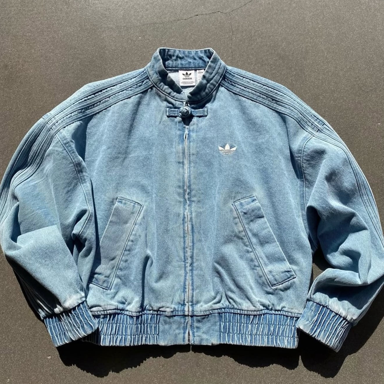 Premium Light Blue Denim CNY Jacket – Chinese Knot Oversized Streetwear Unisex Jacket