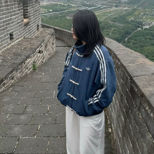 Premium Navy Blue CNY Jacket – Chinese Knot Tang Streetwear Unisex Jacket